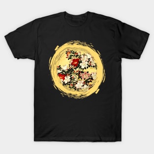 Japanese-Style Floral Circle Design T-Shirt